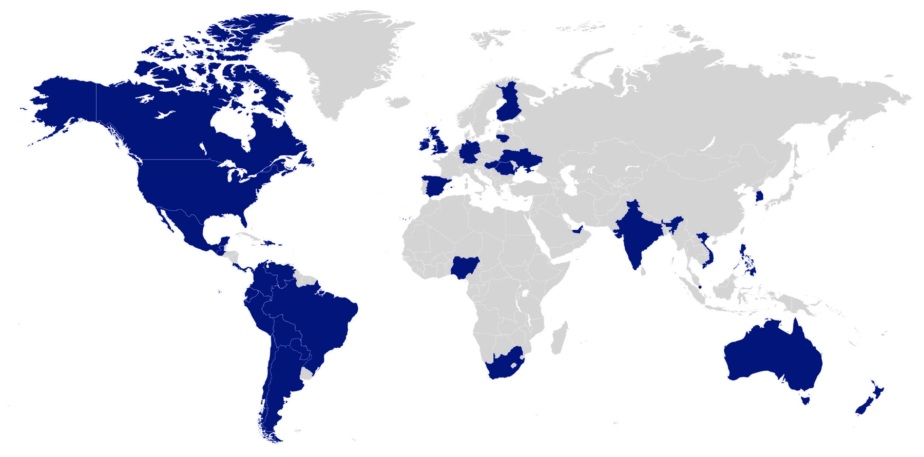 Mapa da distribuição mundial dos Núcleos do Reasonable Faith